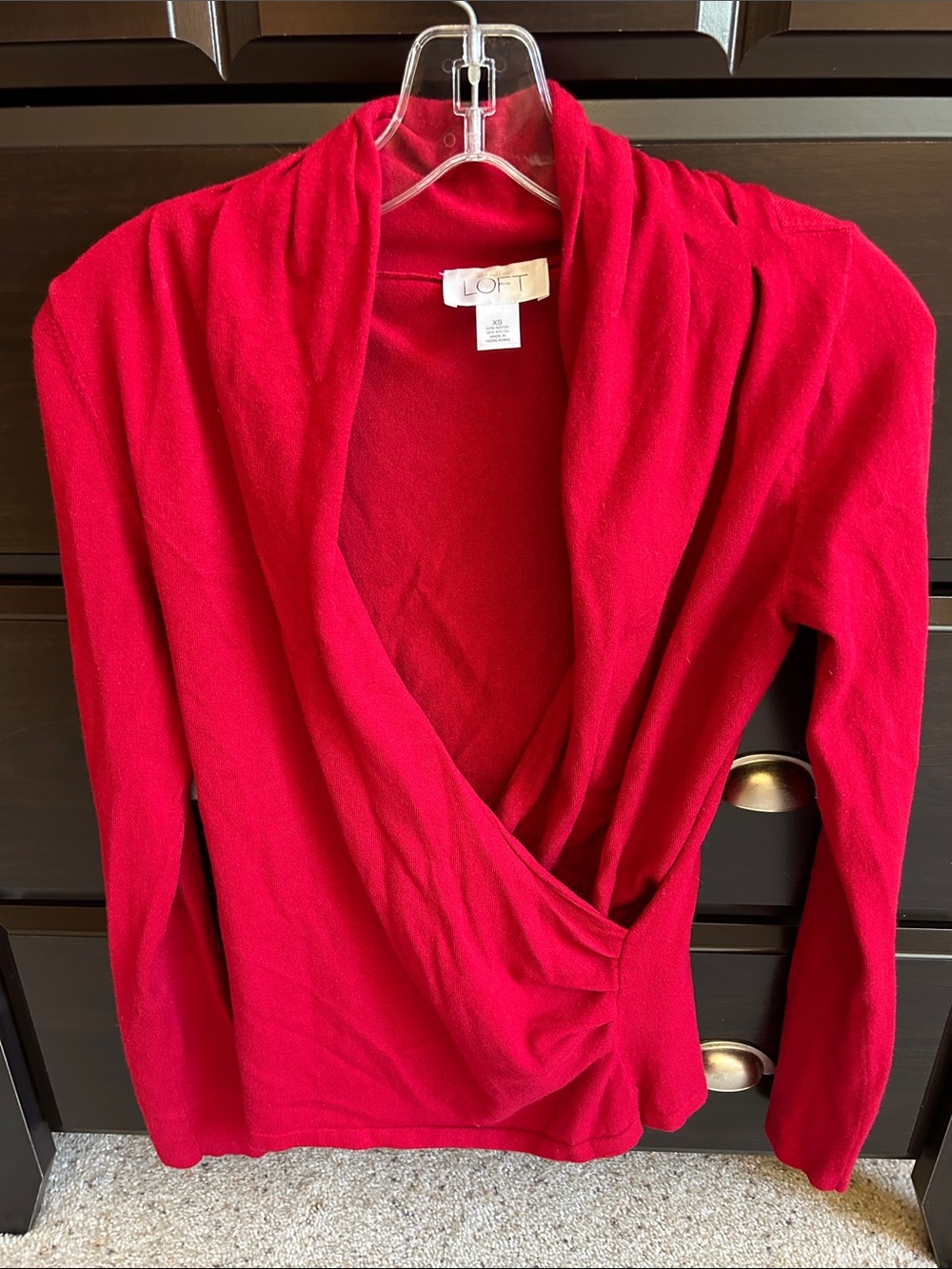 LOFT Bright Red Wrap-Style V-Neck Sweater